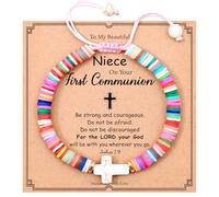 NatuBeau First Communion Gifts, Cross Bracelet with Gift Card, Holy Communion Gifts, Baptism Gifts, Confirmation Gifts for Daughter, Niece, Granddaughter, One Size, Polymer Clay, no gemstone
