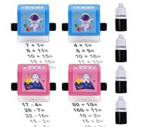 Natuce Pack of 4 Roller Digital Teaching Stamps, Maths Stamp Roller, Calculation Stamp Roller Reusable, for Children, Mathematical Exercises for Addition, Subtraction, Multiplication Division