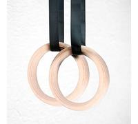 Natudeco 1 Pair Wooden Gymnastic Rings Professional Upper Body Workout Loop Anti Slip Bodyweight Exercise Gear with Polyester Straps for Gym Fitness Strength Training
