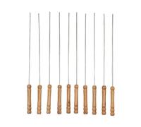 Natudeco 10pcs BBQ Skewers with Wooden Handle Reusable Stainless Steel Skewers Meat Vegetable BBQ Camping BBQ Tool Set Easy to Clean 11.8in