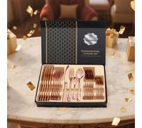 Natudeco 24Pcs Stainless Steel Flatware Set for 6 Steak Fork Spoon Set Mirror Finish Cutlery for Home Restaurant Party Gold Cutlery Set (Rose Gold)
