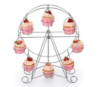 Natudeco Ferris Wheel Cupcake Stand Candy Cart Display Ferris Wheel Cupcake Holder Iron Rotatable Eight Cupcakes Wheel Cupcake Stand for Carnival and Circus Theme Party DIY Birthday Party