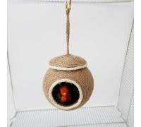 Natudeco Hanging Bird Nest Hand Woven Decorative Fiber Coconut Shell Handcrafted Parrot House for Budgies Hummingbird Hamster (Lanyard Type)