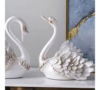 Natudeco Swan Ornament Artistic Swan Figurine Crystal Swan Sculpture Luxury Swan Ornament for Living Room Room Office Decoration (Pearl White)