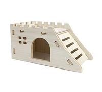Natudeco Wooden Hamster House Toy Detachable Hamster Toys Hideouts Wooden Hamster Cage with Climbing Ladder Slide for Mice Rat Tiny Animal Indoor Decoration (Climbing Ladder Small Castle, 15x7x5cm)