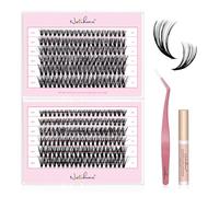 Natuhana Natural Cluster Lashes 240Pcs Individual DIY Eyelash Extension Kit 8-16mm C Curl Fluffy Wispy Lash with Glue and Tweezers,Black