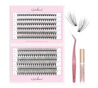 Natuhana Natural Cluster Lashes 240Pcs Individual DIY Eyelash Extension Kit 8-16mm C Curl Fluffy Wispy Lash with Glue and Tweezers,Black