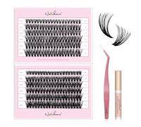 Natuhana Natural Cluster Lashes 240Pcs Individual DIY Eyelash Extension Kit 8-16mm C Curl Fluffy Wispy Lash with Glue and Tweezers,Black