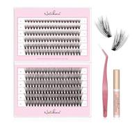 Natuhana Natural Cluster Lashes 240Pcs Individual DIY Eyelash Extension Kit 8-16mm C Curl Fluffy Wispy Lash with Glue and Tweezers,Black