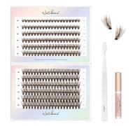 Natuhana Natural Cluster Lashes 240Pcs Individual DIY Eyelash Extension Kit 8-16mm C Curl Fluffy Wispy Lash with Glue and Tweezers,Brown