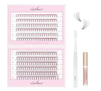 Natuhana Natural Cluster Lashes 240Pcs Individual DIY Eyelash Extension Kit 8-16mm C Curl Fluffy Wispy Lash with Glue and Tweezers,Black