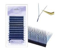 NATUHANA YY Eyelash Extensions 0.07mm C Curl 8-14mm Mixed Makeup Tray Lashes Supplies Premade Fans Y Shape Volume Lash Premium Faux Mink False Lash Extensions (black+blue;0.07 C, 8-14MIX)