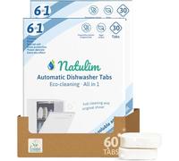 Natulim Dishwasher Tablets - 30 Count - Water Soluble & Biodegradable Tablets for Dishwashers detergent - 6-in-1 Formula - Deep Cleaning, Glass Protection, Salt Function - Plastic-Free | Made in Spain
