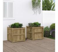 Natulvd 2 Set 60x60x60 cm Wooden Raised Garden Bed, Square Outdoor Deep Planter Box for Vegetables, Herbs Pinewood Elevated Planter Box for Gardening/Backyard (Dark Brown)