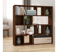 Natulvd 4-Tier Room Divider, Open Cube Bookshelf Display Stand, Freestanding Geometric Shelving Unit Room Divider for Living Room Bedroom Office (Brown Oak)