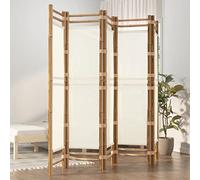 Natulvd Japanese Room Divider, 5 Panel Bamboo Privacy Screen Folding Room Dividers, Classic Partition Screen Decorative for Living Room, Bedroom, Study, Office (Cream)