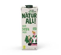 NATUR-ALL | Just Soya Drink 1L - No Added Sugar, Only 3 Ingredients: Water, Whole Soya Beans & Salt, Clean Label Plant-Based Milk Alternative, Dairy-Free, Eco-Friendly Packaging, Long Life (Pack of 6)