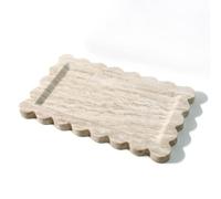 Natural 100% Marble Vanity Tray Luxury Scalloped Marble Storage Rectangle Italian Travertine Tray for Home Decor Stone Tray for Bathroom/Kitchen/Candle Key (Rectangle-11.8 * 7.4-Beige Travertine)