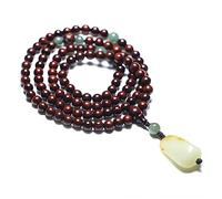 Natural 108 Red Sandalwood Bracelet with Nephrite Pendant, Buddhist Mala Beads Wooden Necklace for Yoga,8mm