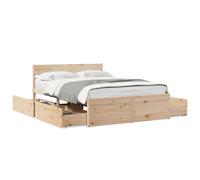 (natural, 120 x 190 cm) vidaXL Bed Frame with Drawers Bed Base Mattress Foundation Solid Wood Pine