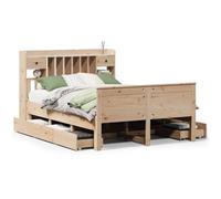 (natural, 140 x 190 cm) vidaXL Bookcase Bed without Mattress Home Bed Frame 90x200 cm Solid Wood Pine