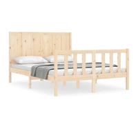 (natural, 140 x 200 cm) vidaXL Bed Frame Bed Base Wooden Platform Bed with Headboard Double Solid Wood