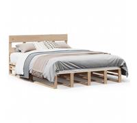(natural, 150 x 200 cm) vidaXL Bed Frame with Headboard Mattress Foundation Bed Base Solid Wood Pine