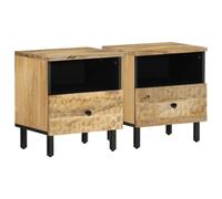 (natural, 2 pcs/solid mango wood) vidaXL Bedside Cabinets Nightstand Bed Cabinet Side Table End Table Solid Wood