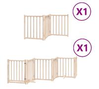 vidaXL Dog Gate with Door Foldable 9 Panels, Dog Fence for Stairs Kitchen Home, Pet Gate for Dogs Pets, Freestanding Dog Barrier, Poplar Wood