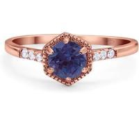 Natural 6 mm Round Cut Alexandrite Ring for Women - 925 Sterling Silver 14k Rose Gold Plated Solitaire Engagement Wedding June Birthstone Gift (L)