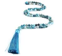 Natural 6mm Stone Necklace Prayer Buddha 108 Beads Blue Tassel Necklaces for Men Women Yoga Jewelry
