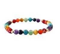 Natural 7 Chakra 6mm Smooth Cut Beads Gemstone Stretch Bracelet Round Shape Stone Multi Color 7 Inch Stretchable Wristband For Unisex Healing Meditation Prosperity Gift & Luck |L_STBC_00006_7.5