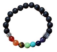Natural 7 Chakra & Black Lava 8mm Smooth Cut Beads Gemstone Stretch Bracelet Round Shape Stone Multi Color 7 Inch Stretchable Wristband For Unisex Healing Meditation Gift & Luck |L_STBC_00035_6.5