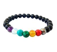 Natural 7 Chakra & Black Onyx 8mm Smooth Cut Beads Gemstone Stretch Bracelet Round Shape Stone Multi Color 7 Inch Stretchable Wristband For Unisex Healing Meditation Gift & Luck |L_STBC_00042_6.5
