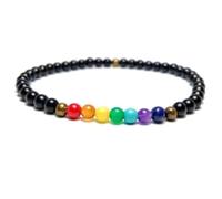 Natural 7 Chakra & Black Spinel 4mm Smooth Cut Beads Gemstone Stretch Bracelet Round Shape Stone Multi Color 7 Inch Wristband For Unisex Healing Meditation Prosperity Gift & Luck |L_STBC_00048_7