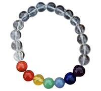 Natural 7 Chakra & Crystal Quartz 10mm Smooth Cut Beads Gemstone Stretch Bracelet Round Shape Stone Multi Color 7 Inch Wristband For Unisex Healing Meditation Prosperity Gift & Luck |L_STBC_00062_6.5