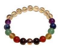 Natural 7 Chakra & Crystal Quartz 8mm Smooth Cut Beads Gemstone Stretch Bracelet Round Shape Stone Multi Color 7 Inch Wristband For Unisex Healing Meditation Prosperity Gift & Luck |L_STBC_00067_6.5