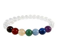 Natural 7 Chakra & Crystal Quartz 8mm Smooth Cut Beads Gemstone Stretch Bracelet Round Shape Stone Multi Color 7 Inch Wristband For Unisex Healing Meditation Prosperity Gift & Luck |L_STBC_00065_8