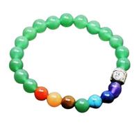 Natural 7 Chakra & Green Aventurine 8mm Smooth Cut Beads Gemstone Stretch Bracelet Round Shape Stone Multi Color 7 Inch Wristband For Unisex Healing Meditation Prosperity Gift & Luck |L_STBC_00070_6.5