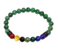Natural 7 Chakra & Green Onyx 8mm Smooth Cut Beads Gemstone Stretch Bracelet Round Shape Stone Multi Color 7 Inch Stretchable Wristband For Unisex Healing Meditation Gift & Luck |L_STBC_00071_7