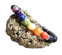 Natural 7 Chakra & Lavastone 8mm Smooth Cut Beads Gemstone Stretch Bracelet Round Shape Stone Multi Color 7 Inch Stretchable Wristband For Unisex Healing Meditation Gift & Luck |L_STBC_00081_7.5
