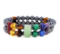 Natural 7 Chakra & Matte Onyx 8-16mm Smooth Cut Beads Gemstone Stretch Bracelet Round & Oval Shape Stone Multi Color 7 Inch Wristband For Unisex Healing Meditation Gift & Luck |L_STBC_00085_6.5