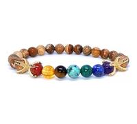Natural 7 Chakra & Picture Jasper 8mm Smooth Cut Beads Gemstone Stretch Bracelet Round Shape Stone Multi Color 7 Inch Wristband For Unisex Healing Meditation Prosperity Gift & Luck |L_STBC_00088_7