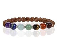 Natural 7 Chakra & Rudraksha 8mm Smooth Cut Beads Gemstone Stretch Bracelet Round Shape Stone Multi Color 7 Inch Stretchable Wristband For Unisex Healing Meditation Gift & Luck |L_STBC_00098_6.5