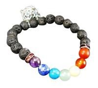 Natural 7 Chakra & Volcanic Lava 10mm Smooth Cut Beads Gemstone Stretch Bracelet Round Shape Stone Multi Color 7 Inch Wristband For Unisex Healing Meditation Prosperity Gift & Luck |L_STBC_00109_8