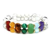 Natural 7 Chakra & White Howlite 8-16mm Smooth Cut Beads Gemstone Stretch Bracelet Round & Oval Shape Stone Multi Color 7 Inch Wristband For Unisex Meditation Prosperity Gift & Luck |L_STBC_00114_8