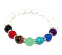 Natural 7 Chakra & White Jade 10mm Smooth Cut Beads Gemstone Stretch Bracelet Round Shape Stone Multi Color 7 Inch Wristband For Unisex Healing Meditation Prosperity Gift & Luck |L_STBC_00116_7.5