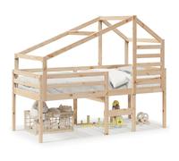 (natural, 90 x 190 cm) vidaXL High Sleeper Bed with Roof Loft Bed Bunk Bed Frame Solid Wood Pine