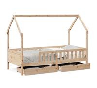 (natural, 90 x 190 cm) vidaXL Kids Bed Frame with Drawers Wooden Bed Solid Wood Pine