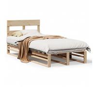(natural, 90 x 200 cm) vidaXL Bed Frame with Headboard Mattress Foundation Bed Base Solid Wood Pine